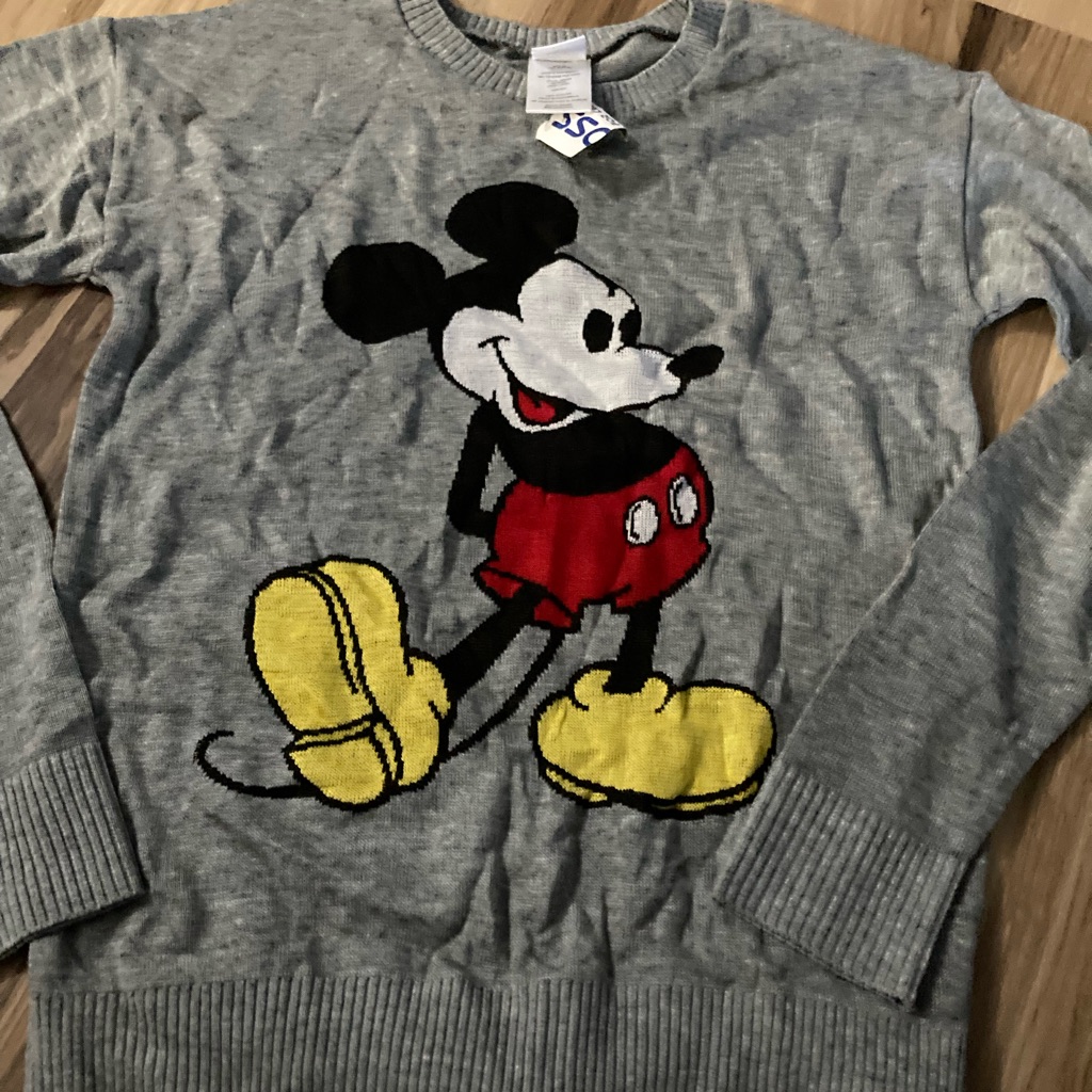 Disney Mickey Mouse Sweater Gray Top Juniors Pullover Sweatshirt M